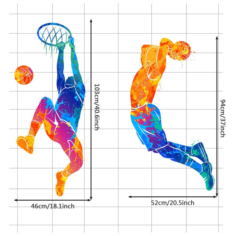 WOYINIS Watercolor Basketball Player Dunk Wall Stickers for Boys Teens Sports Player Silhouette Wall Decals Peel & Stick Removable Wall Decor Art Murals for Kids Room Playroom Baby Nursery Classroom - Image 3